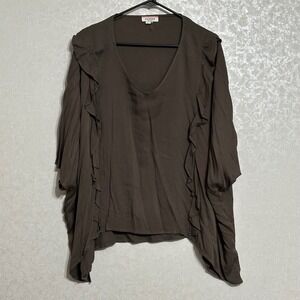 Andree‎ by Unit Olive Green Ruffle Sleeve V-Neck Poncho Caftan Blouse Top Boho L